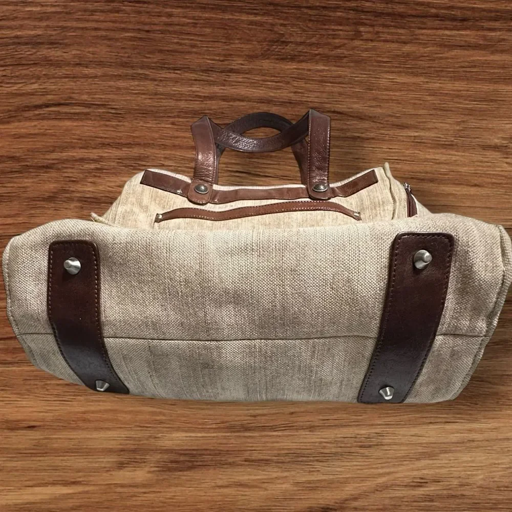 Osgoode Marley Beige Camo Canvas and Leather Messenger Shoulder Bag